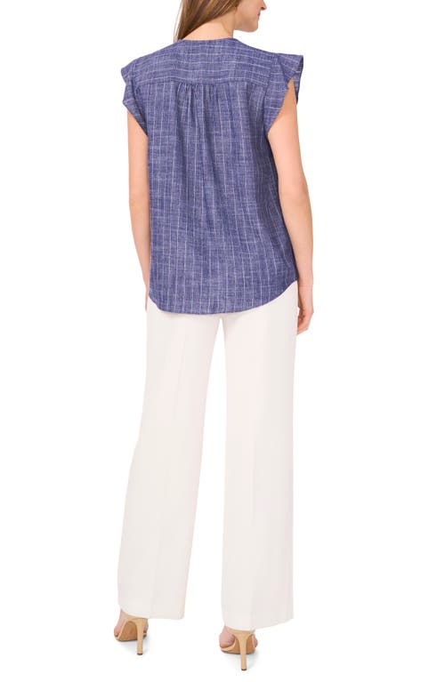 Shop Vince Camuto Pinstripe Flutter Sleeve Chambray Top In Cool Waters