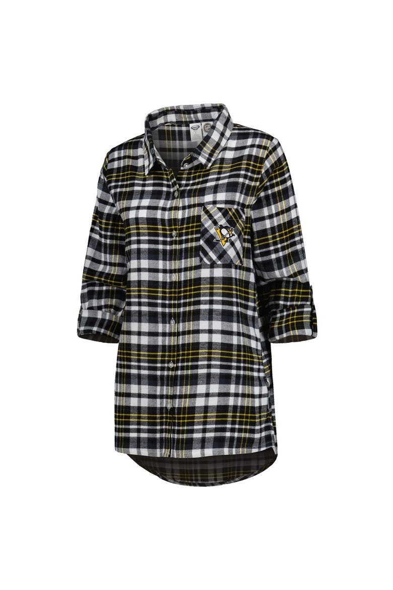 Women's Concepts Sport Black Pittsburgh Penguins Mainstay Flannel Full-Button Long Sleeve Nightshirt, Alternate, color, Black