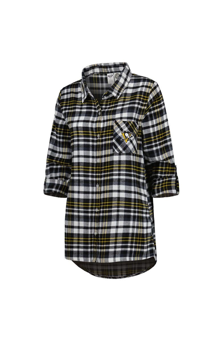 CONCEPTS SPORT Women's Concepts Sport Black Pittsburgh Penguins Mainstay Flannel Full-Button Long Sleeve Nightshirt, Alternate, color, Black