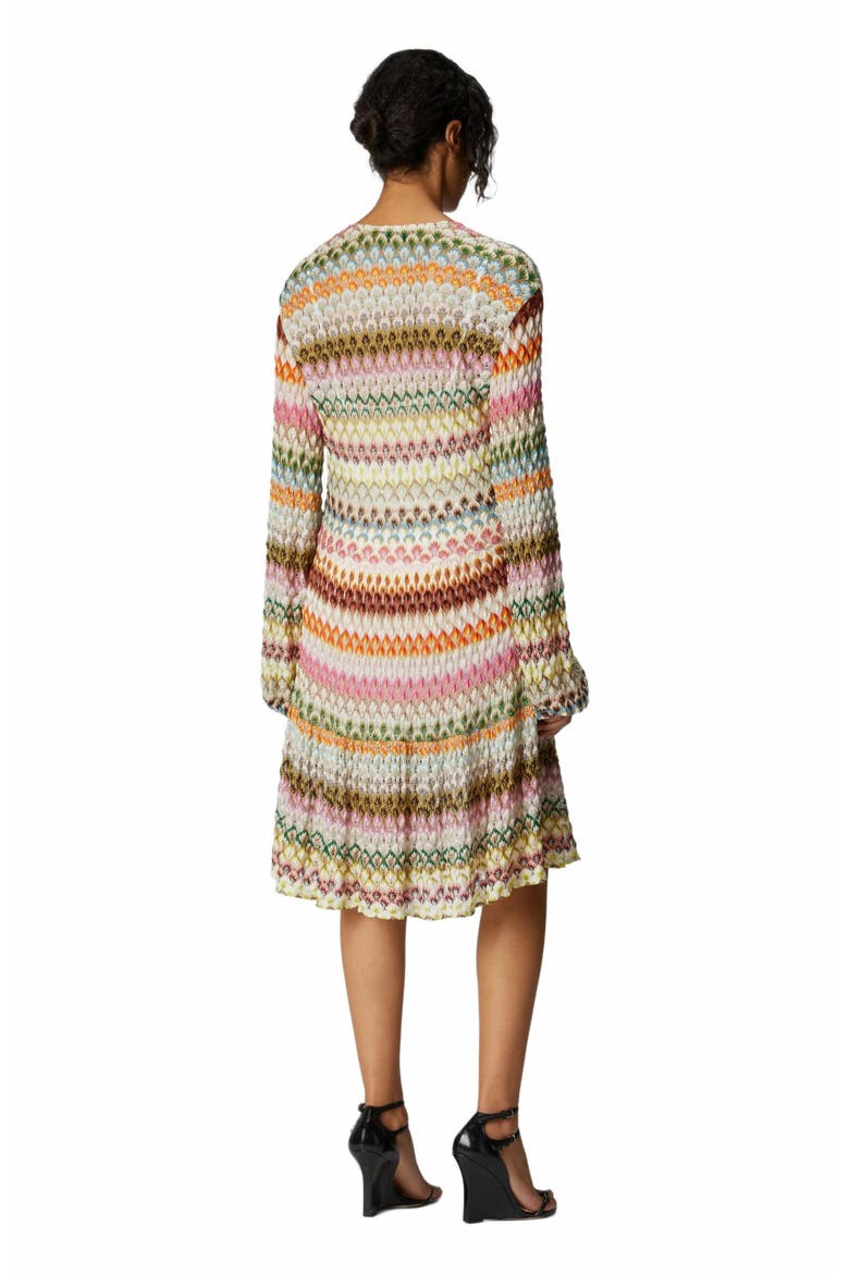 Long Sleeve Short Dress With Zig Zag Lace Pattern, Alternate, color, Multicoloured