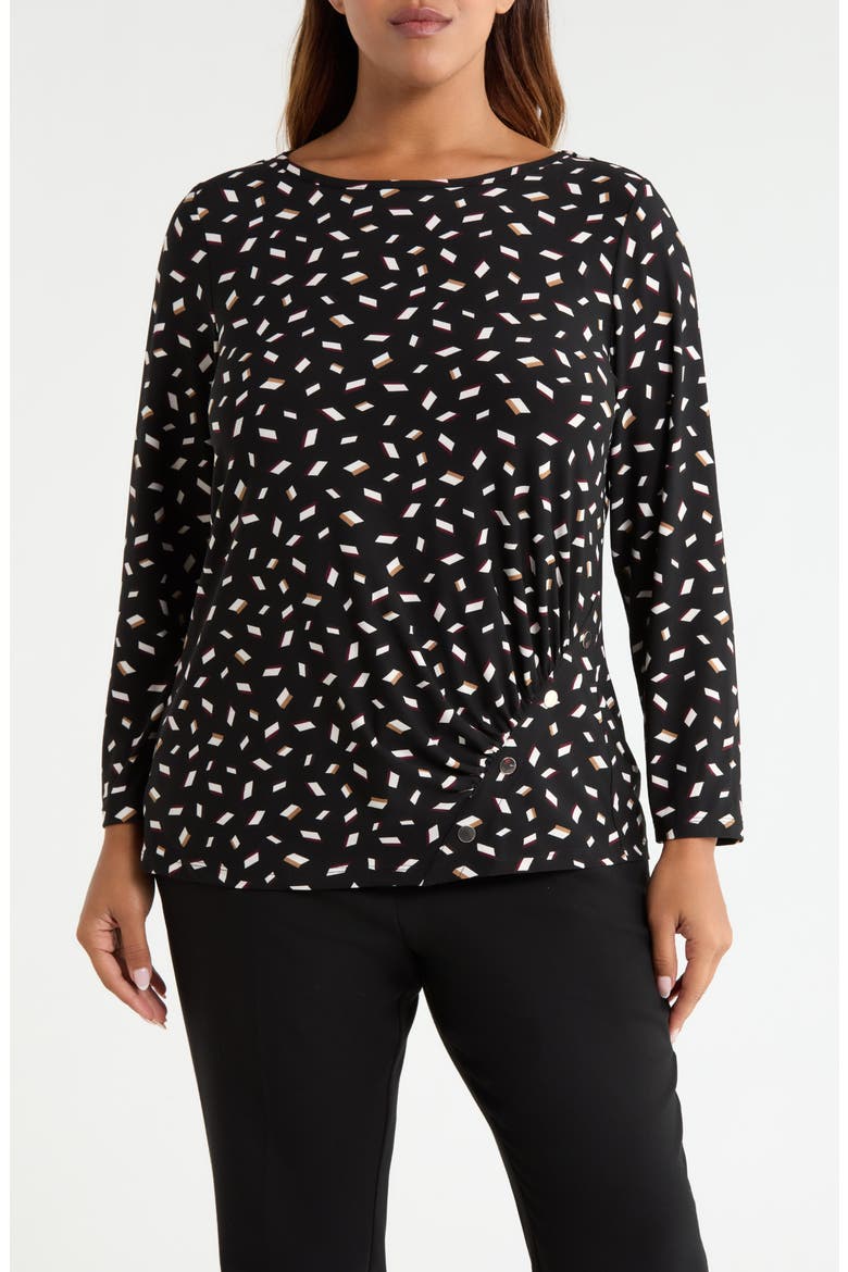 Ruched Long Sleeve Jersey Top, Main, color, ANNE BLACK MULTI