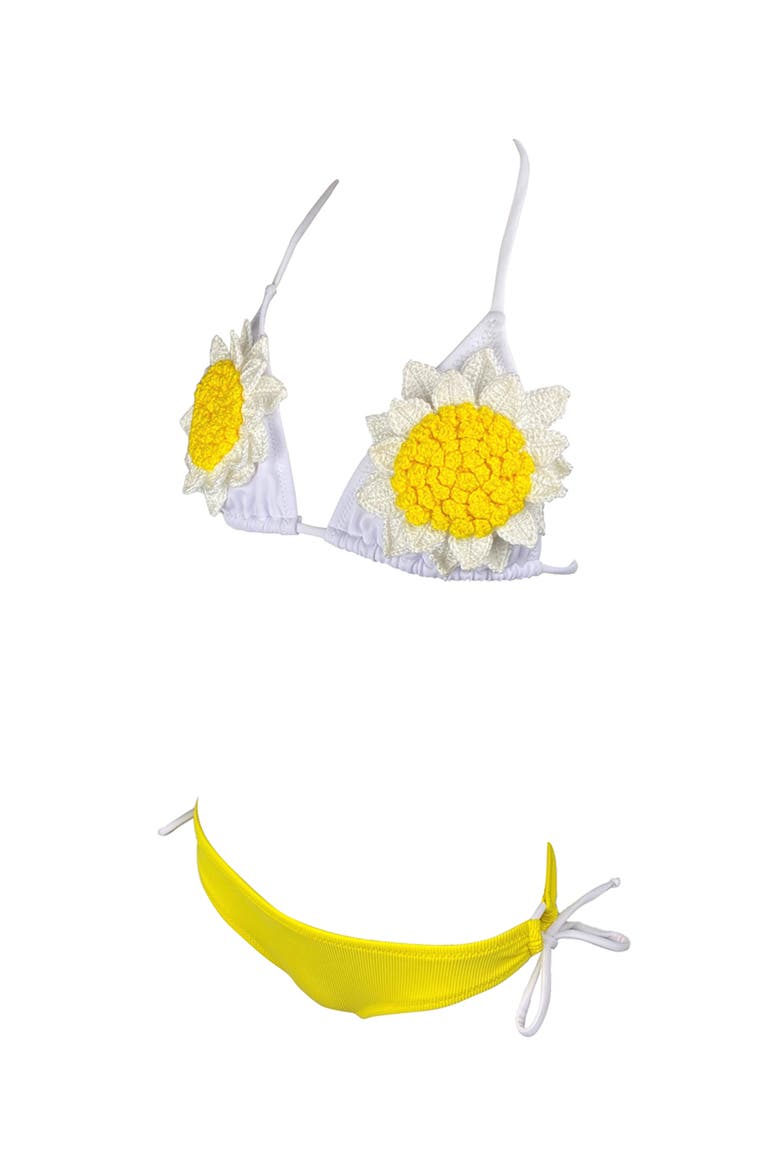 3D Daisy Crochet Triangle Two-Piece Bikini, Alternate, color, Yellow