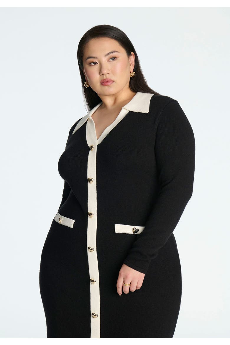 Sweetheart Sweater Dress, Alternate, color, BLACK WHITE