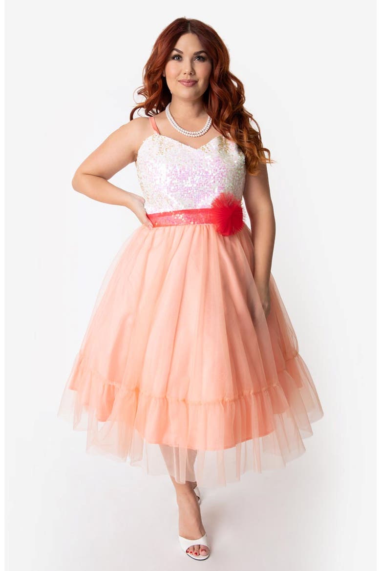 Chiffon Swing Dress, Main, color, Peach and White