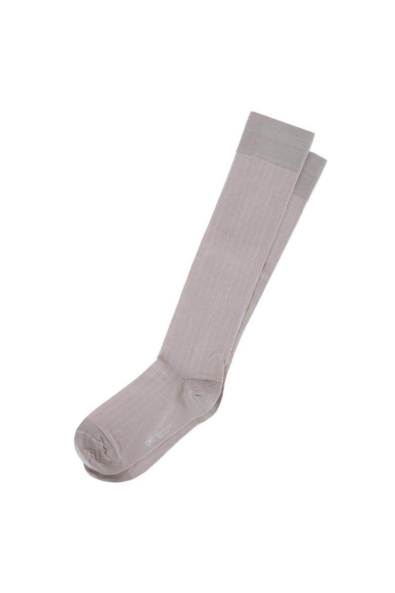 Valentino Vertical Stripe Over the Calf Mercerized Cotton Sock, Alternate, color, Tan with White Stripes