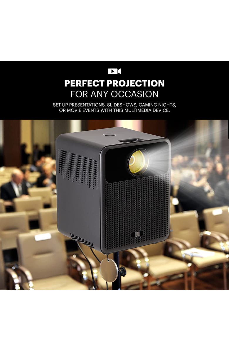Kodak FLIK HD10 Smart Projector, 1080p Portable Projector with Bluetooth, Wi-Fi & Android TV - Black, Alternate, color, 