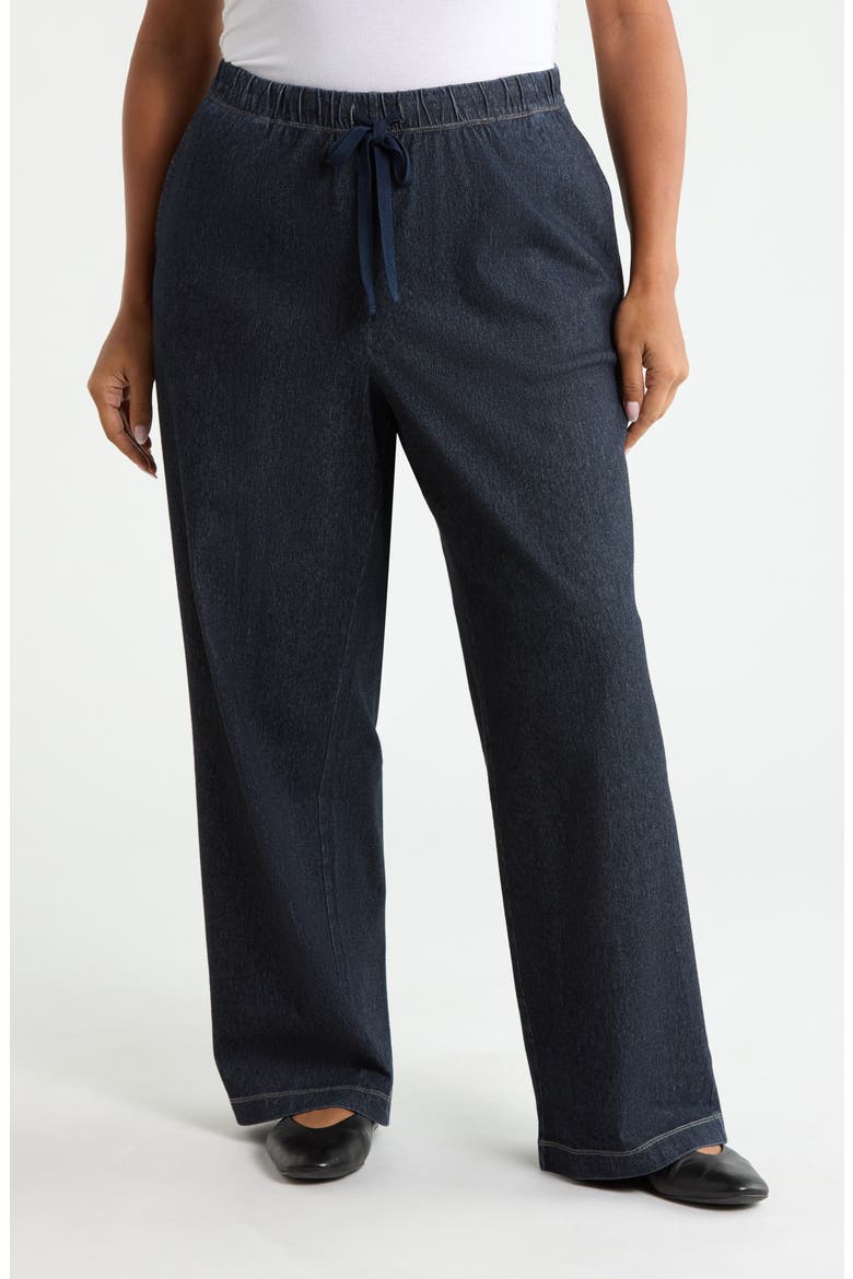 Drawstring Stretch Organic Cotton Straight Leg Pants, Main, color, DARK WASH