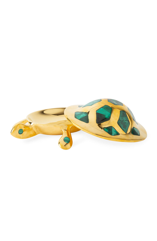 Jonathan Adler Brass Turtle Decorative Box In Gold/green