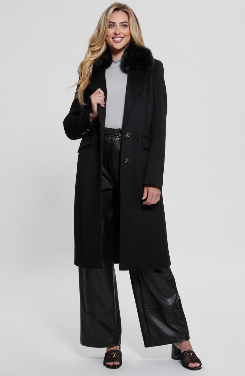 GUESS Nancy Coat with Removable Faux Fur Collar, Alternate, color, Jet Black