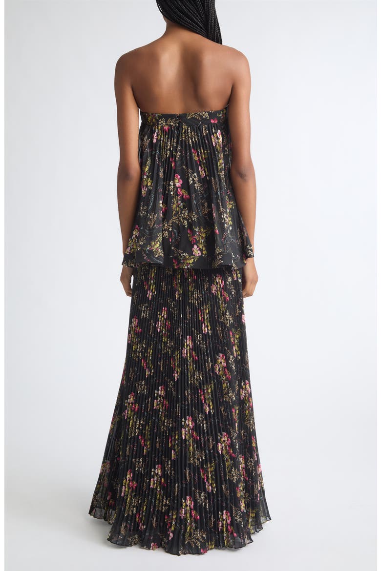 Ros Strapless Pleated Maxi Gown, Alternate, color, BLACK MULTI