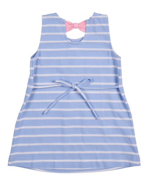 Shop Florence Eiseman Stripe Knit Dress With Bunny & Flowers In Light Blue/white