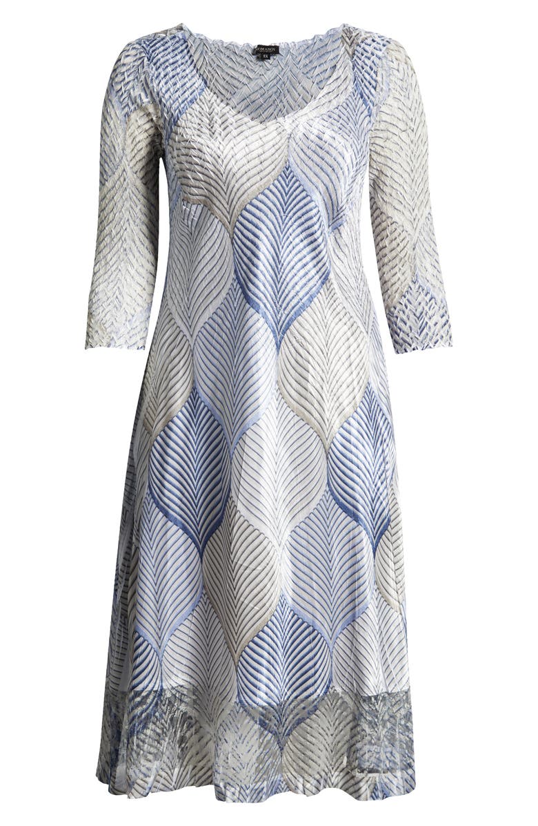 Komarov Abstract Print Charmeuse & Lace Cocktail Midi Dress, Alternate, color, 