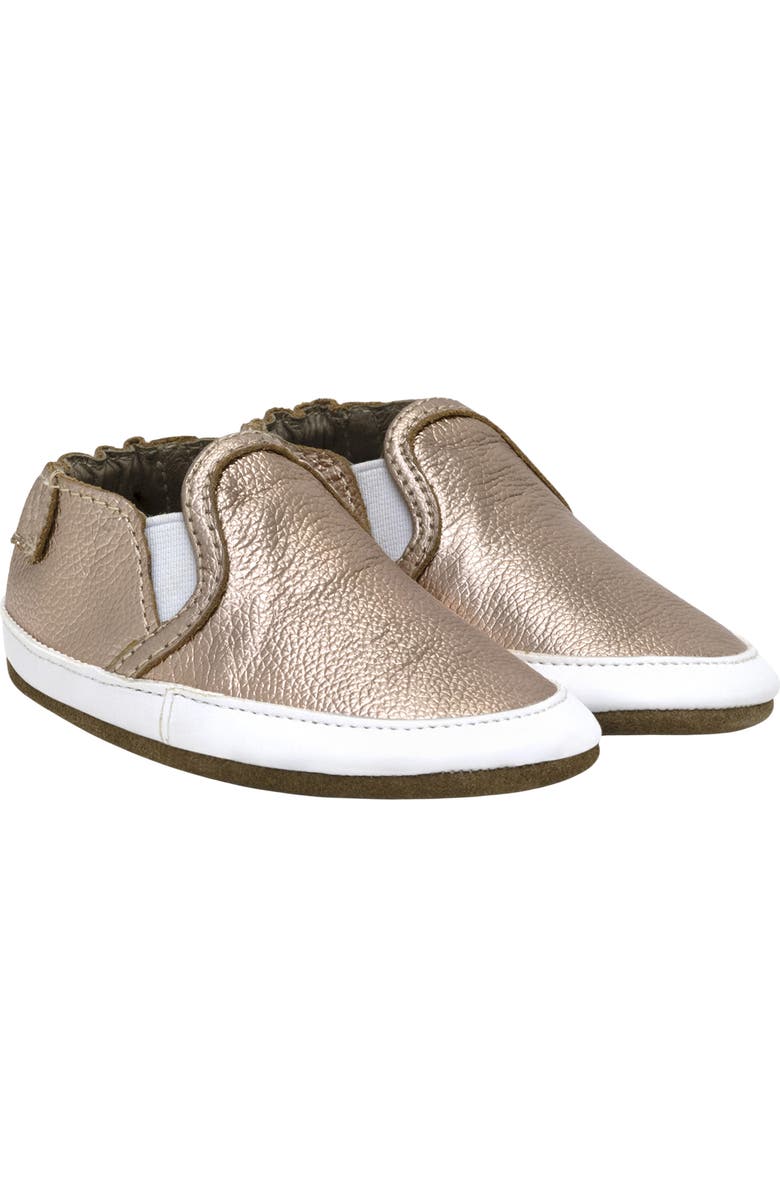 Robeez<sup>®</sup> Kids' Leah Slip-On Leather Crib Shoe, Main, color, Gold