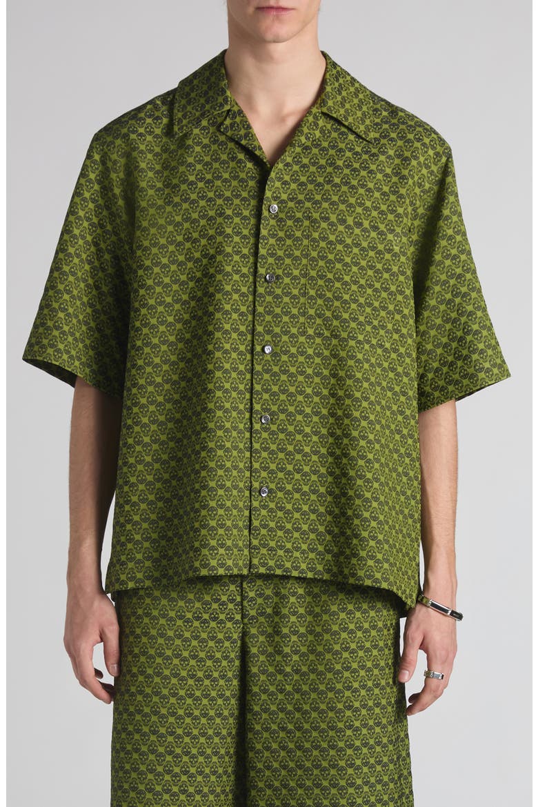 Skull Jacquard Satin Camp Shirt, Main, color, ABSYNTHE