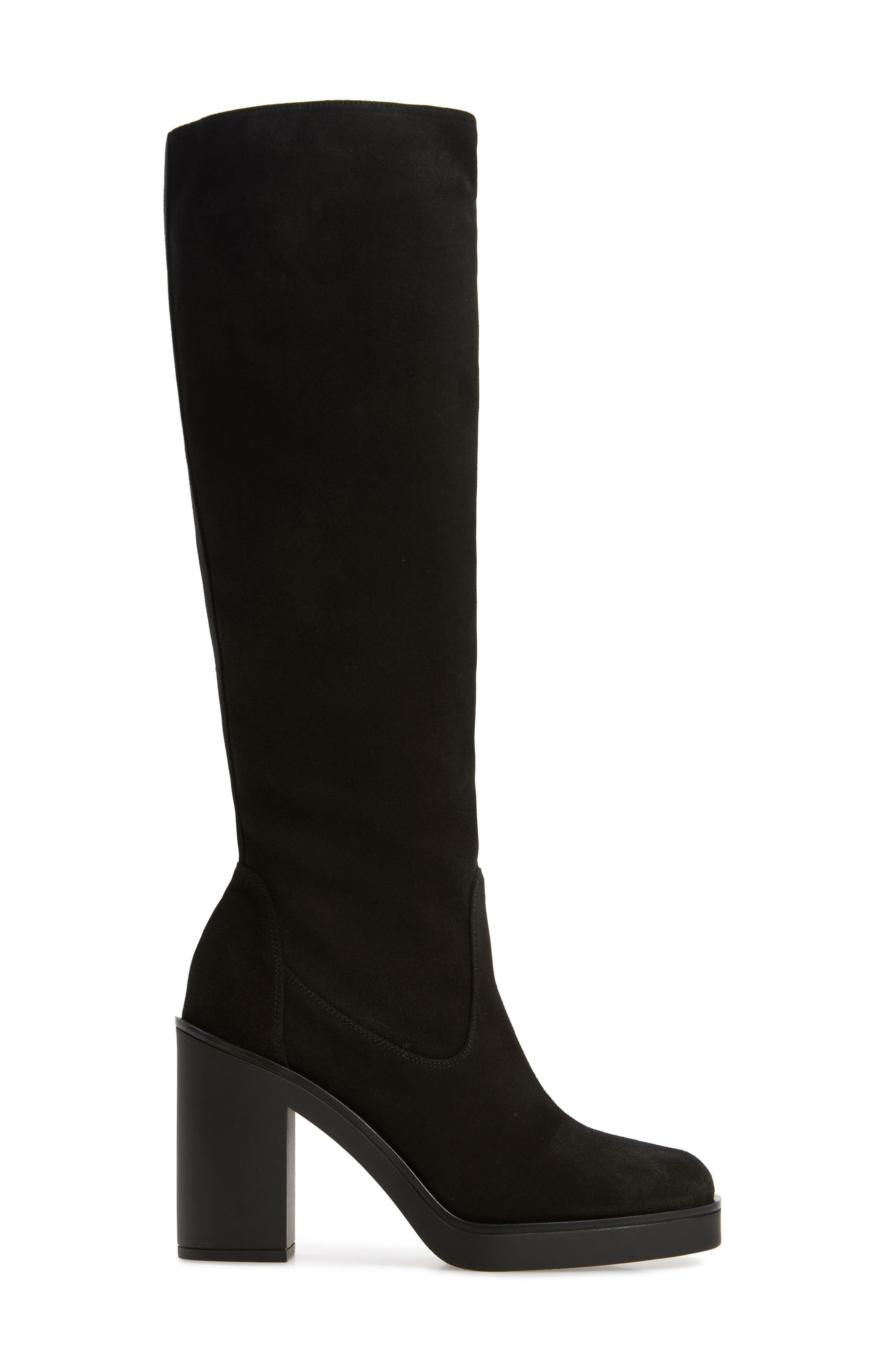 Stuart Weitzman Bethenny Block Heel Tall Boot, Alternate, color, Black Sport Suede