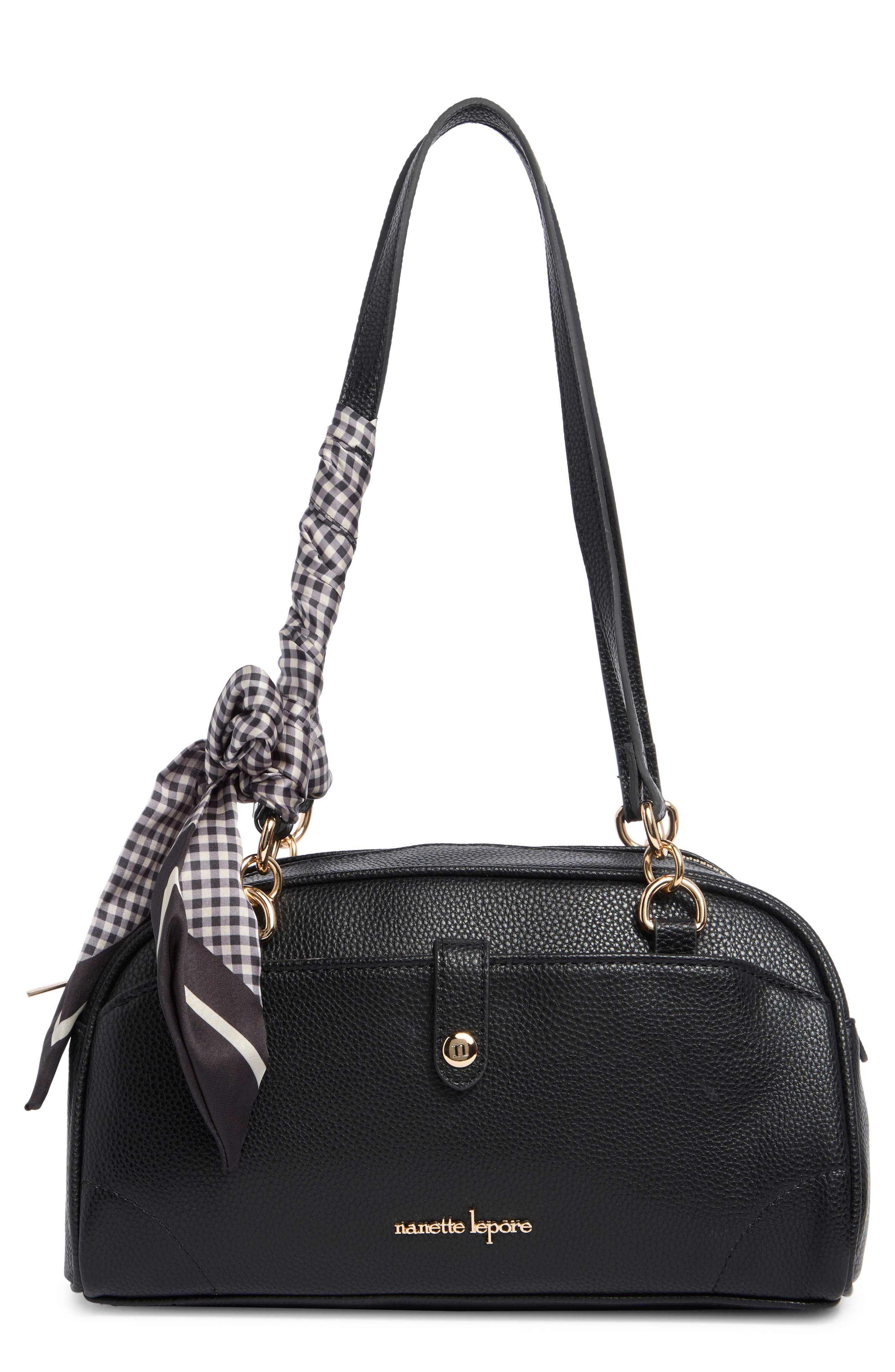 Soft Pebble Shoulder Bag with Scarf, Main, color, BLACK