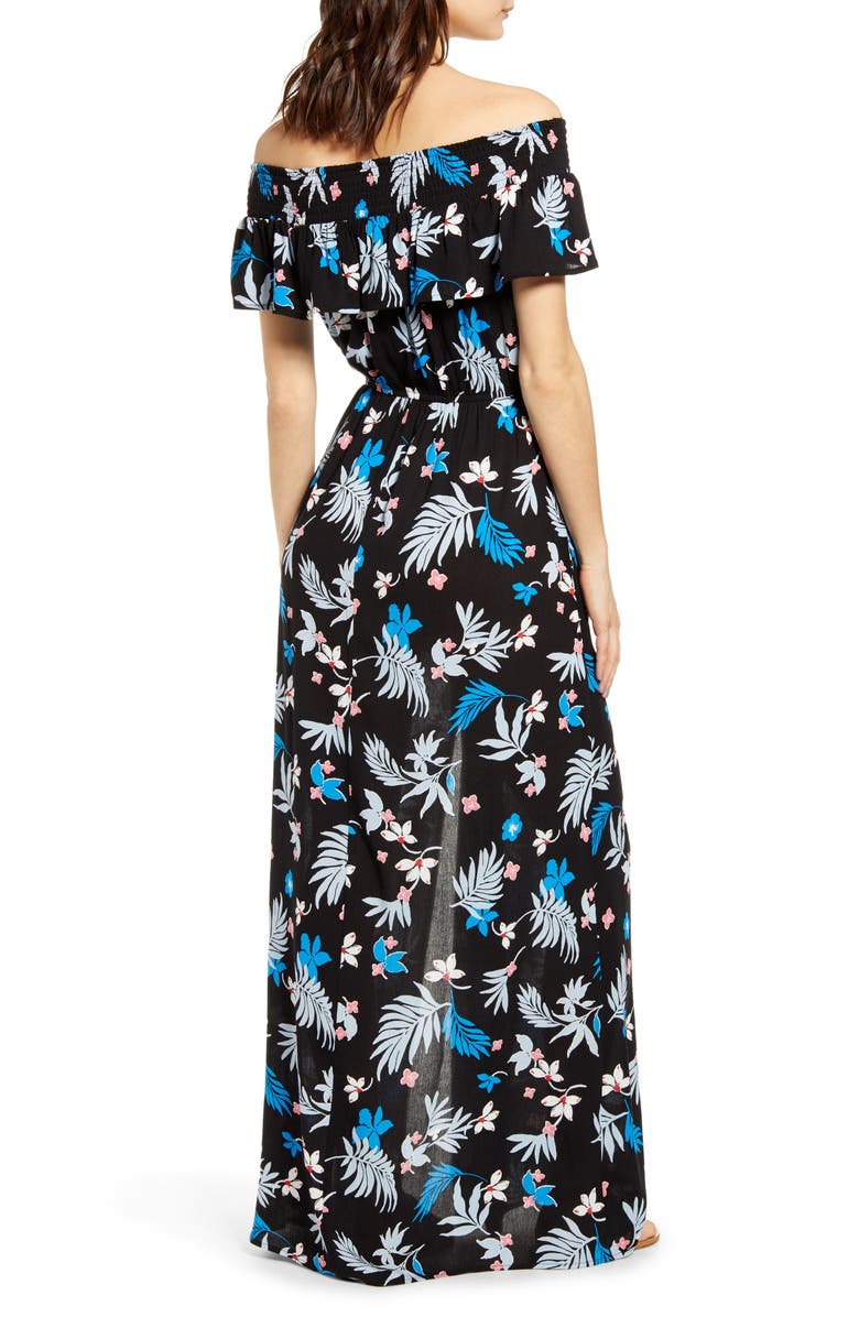 Band of Gypsies Floral Print Off the Shoulder Maxi Dress, Alternate, color,