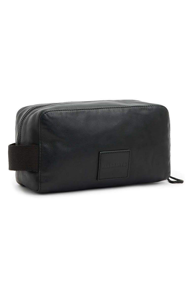 AllSaints Kobe Leather Dopp Kit, Alternate, color, Black