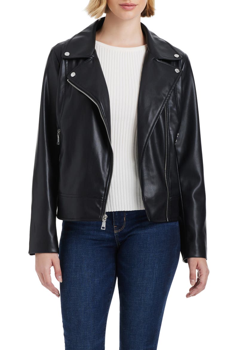 Asymmetric Zip Faux Leather Jacket, Alternate, color, BLACK