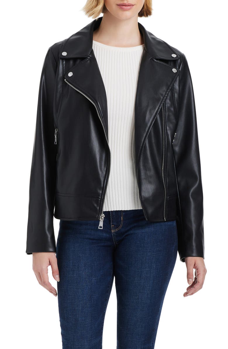 Vince Camuto Asymmetric Zip Faux Leather Jacket, Alternate, color, Black