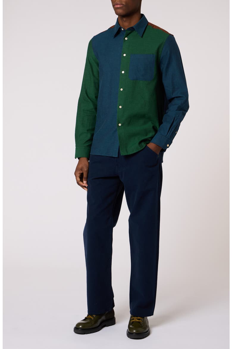 Regular Fit Colorblock Cotton Shirt, Alternate, color, PETROL BLUE
