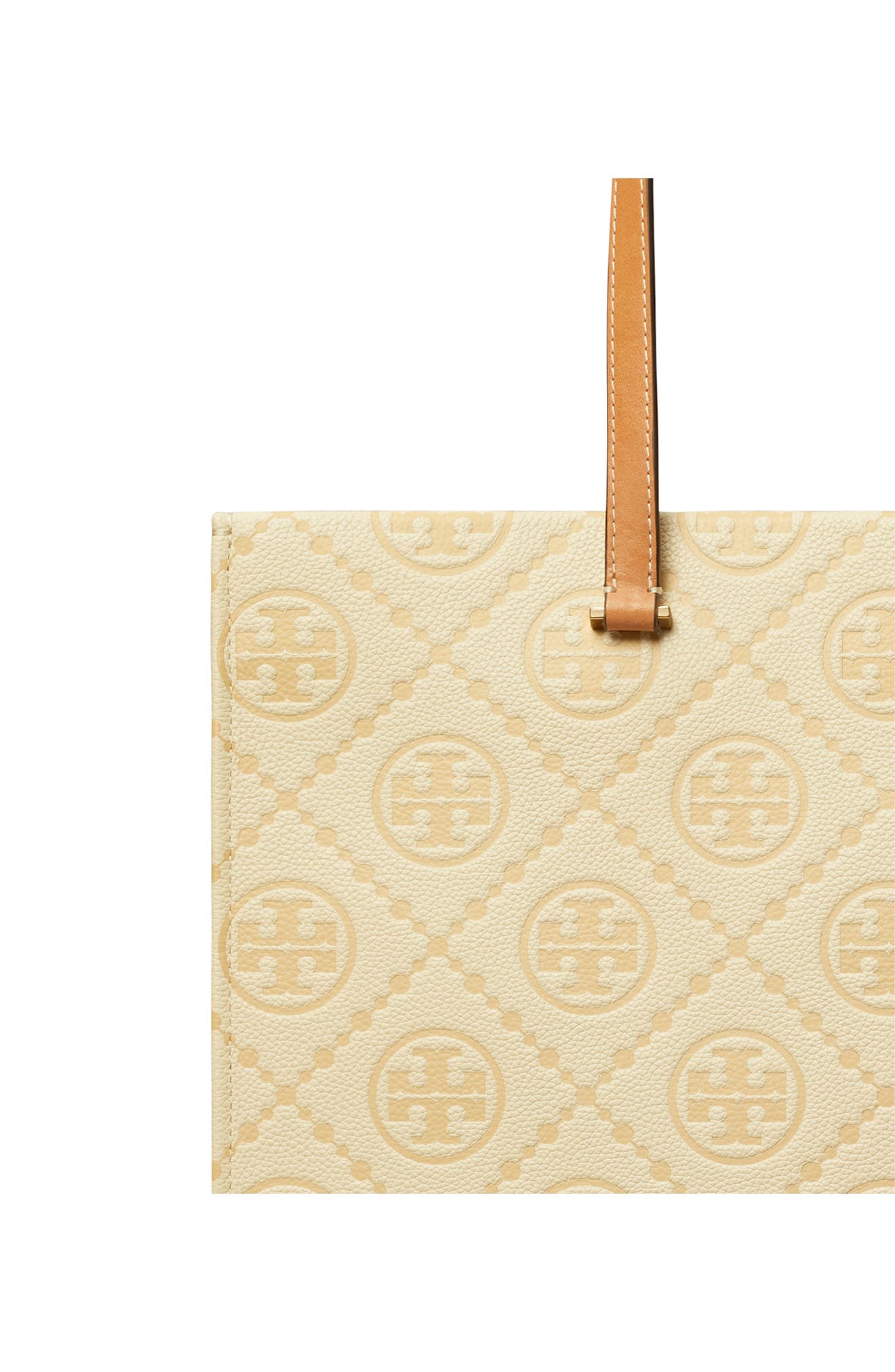 Tory Burch T Monogram Debossed Pebble Leather Tote, Alternate, color, Biscotti