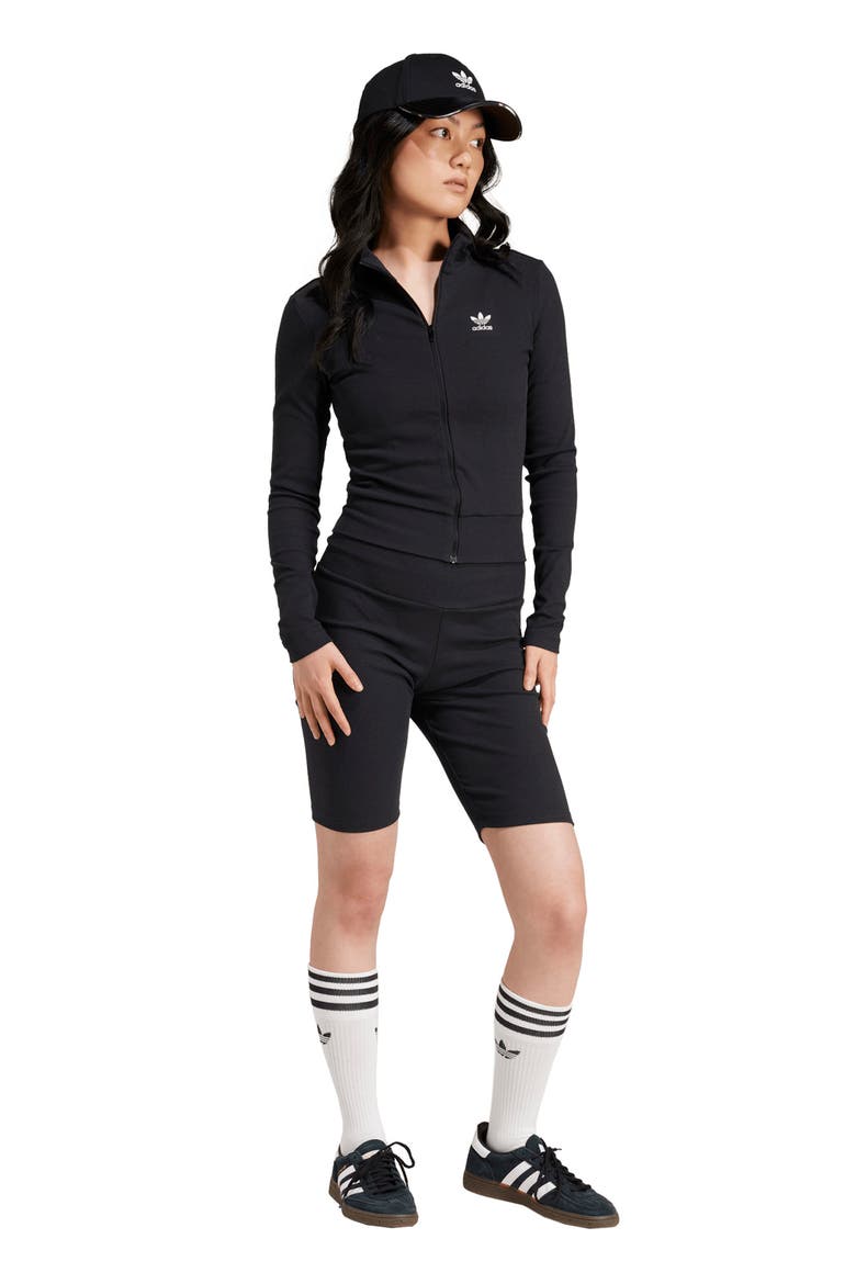 Trefoil Essentials Rib Track Jacket, Alternate, color, BLACK