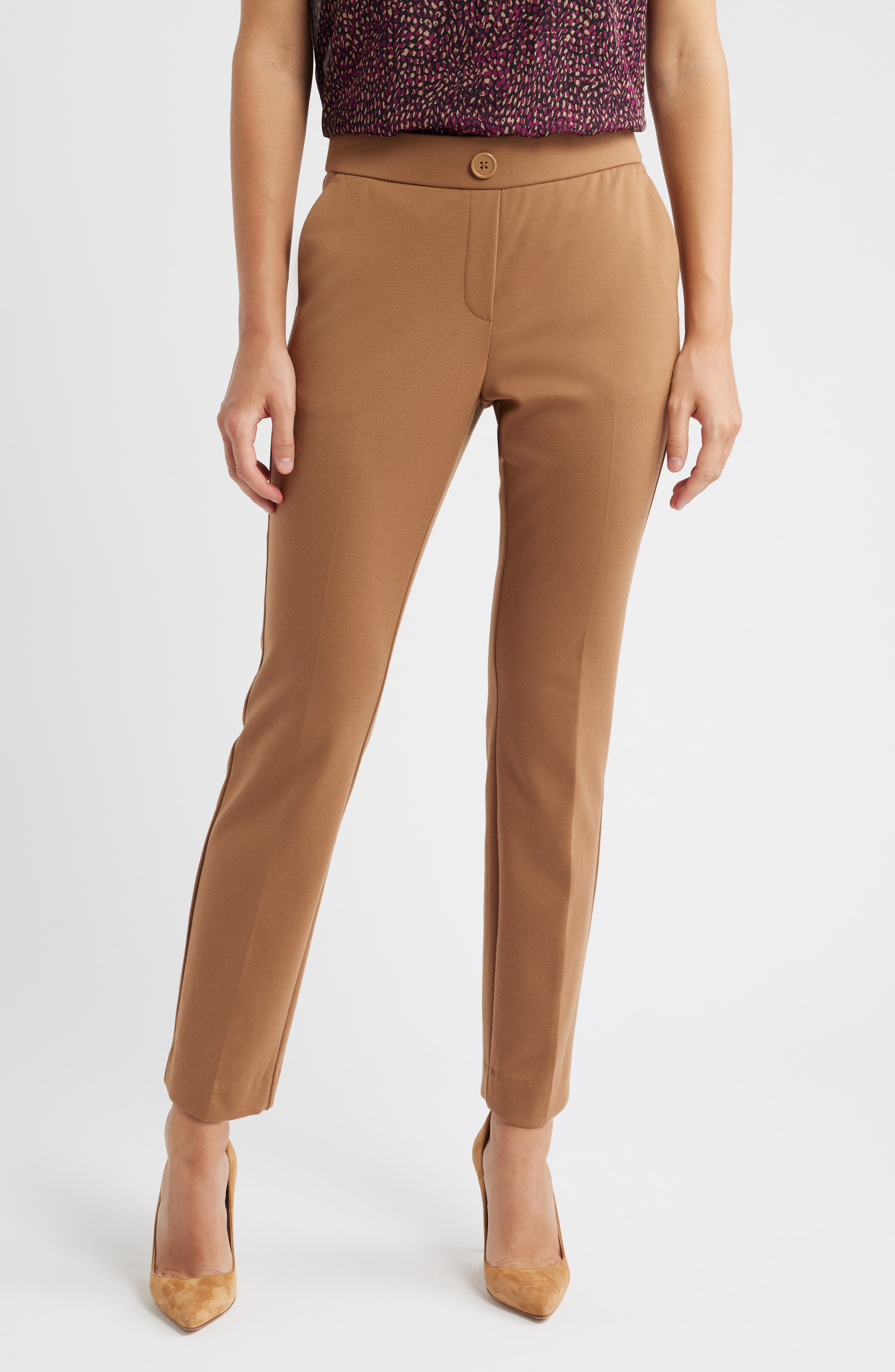 AK ANNE KLEIN Faux Fly Straight Leg Pants in Vicuna 