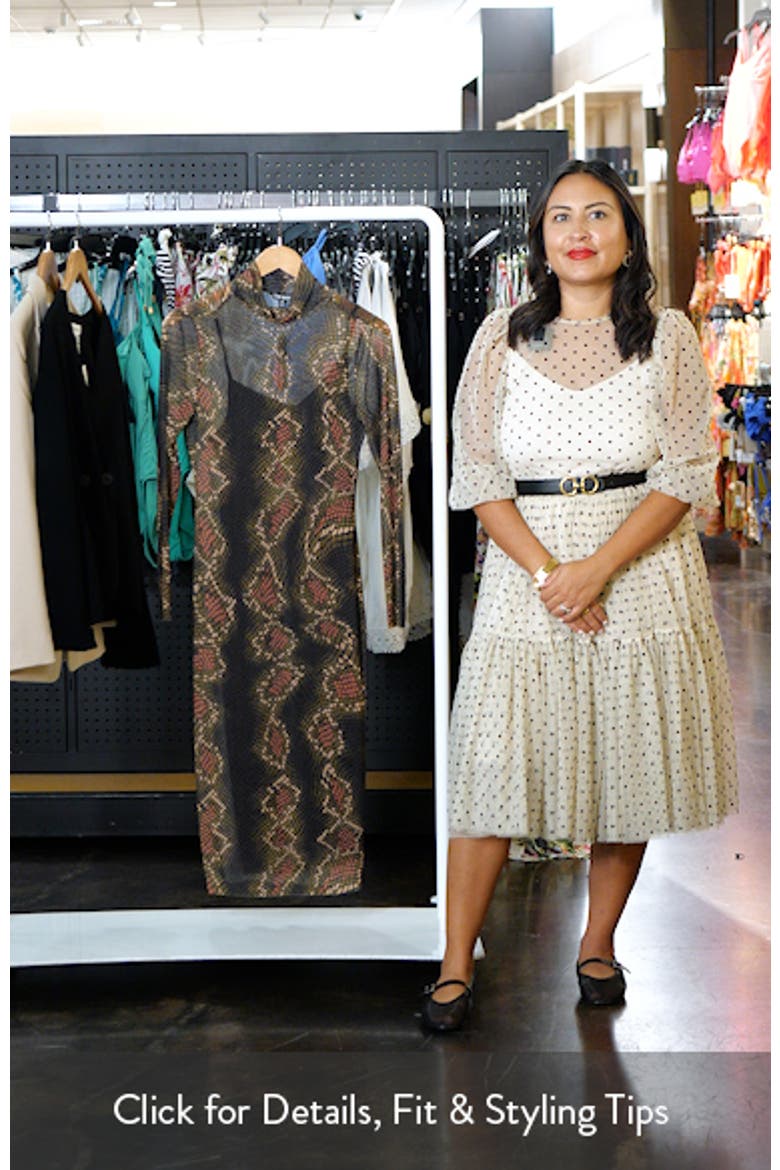 Vivienne Snake Print Long Sleeve Turtleneck Mesh Midi Dress video