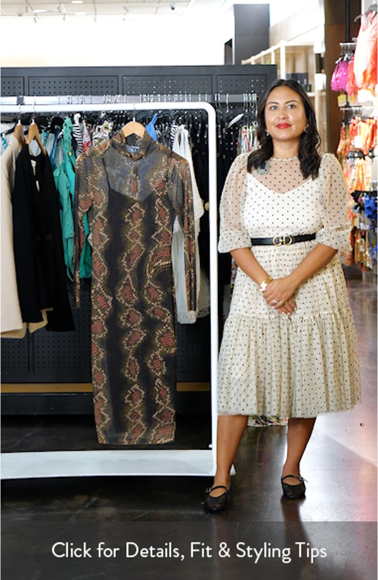 Vivienne Snake Print Long Sleeve Turtleneck Mesh Midi Dress, sales video thumbnail