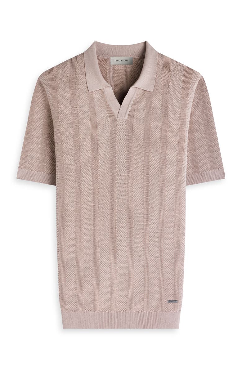 Bugatchi Johnny Collar Basket Stitch Cotton Blend Short Sleeve Sweater, Alternate, color, Sand