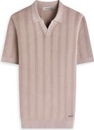 Bugatchi Johnny Collar Basket Stitch Cotton Blend Short Sleeve Sweater