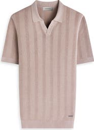 Bugatchi Johnny Collar Basket Stitch Cotton Blend Short Sleeve Sweater