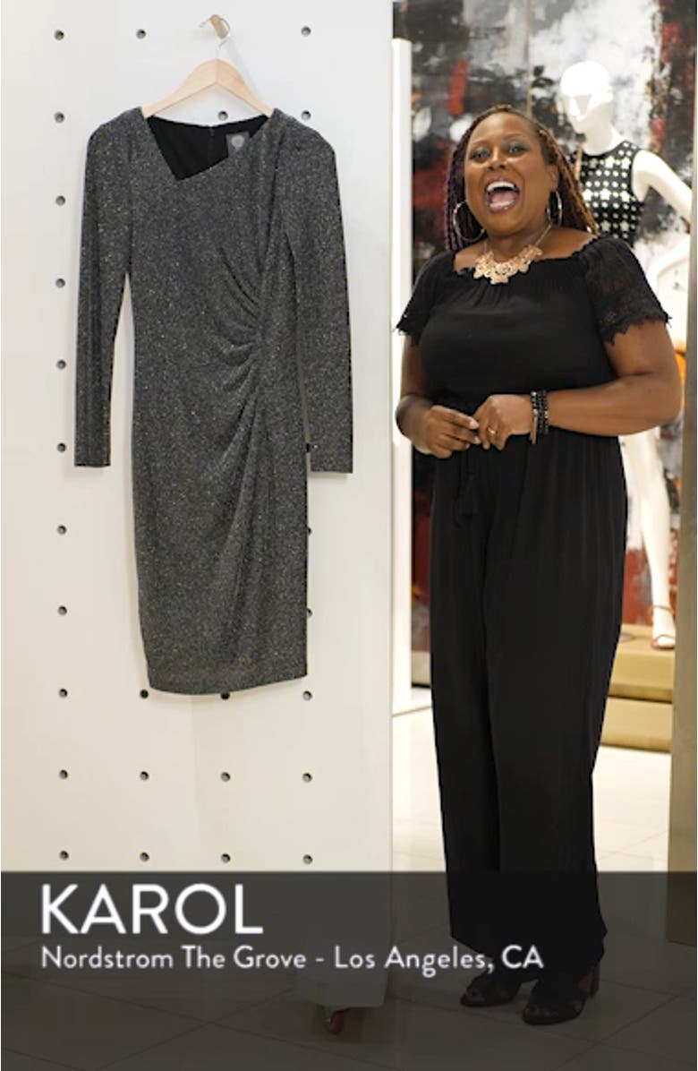 Asymmetrical V-Neck Metallic Cocktail Sheath, sales video thumbnail