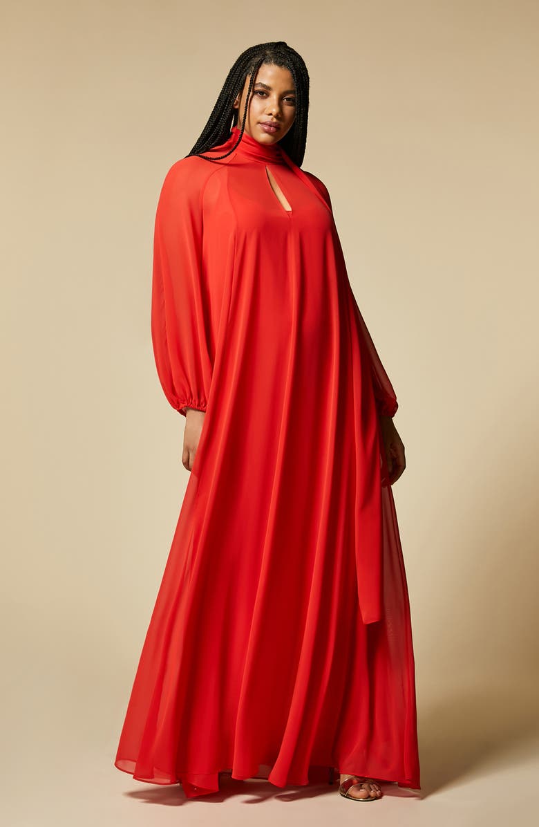 Marina Rinaldi Long Sleeve Crepe Georgette Dress, Alternate, color, 