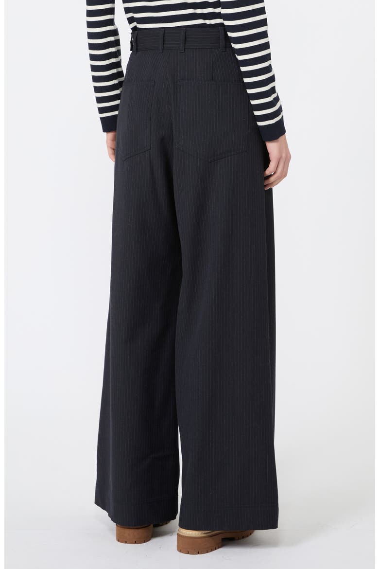 Bravo Pinstripe Wide Leg Virgin Wool Blend Pants, Alternate, color, NAVY