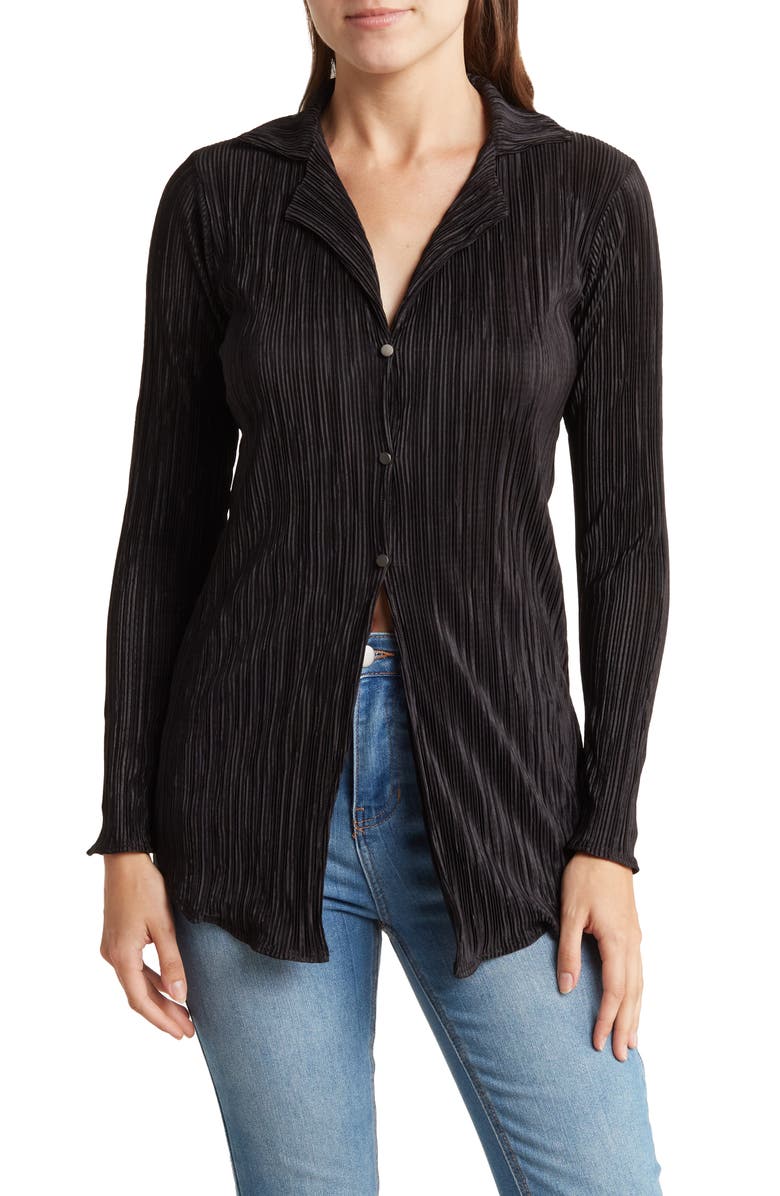 Renee C Plissé Button-Down Top, Main, color,