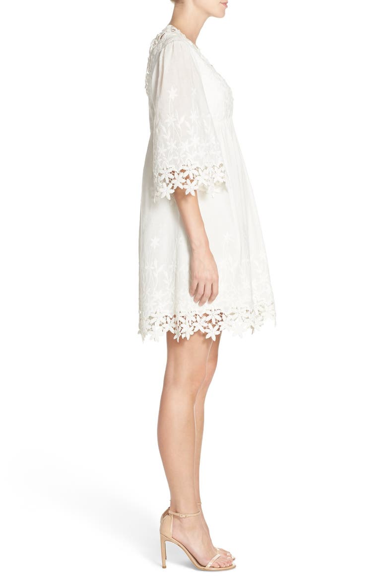 Lace Trim Cotton Tunic Dress, Alternate, color, IVORY
