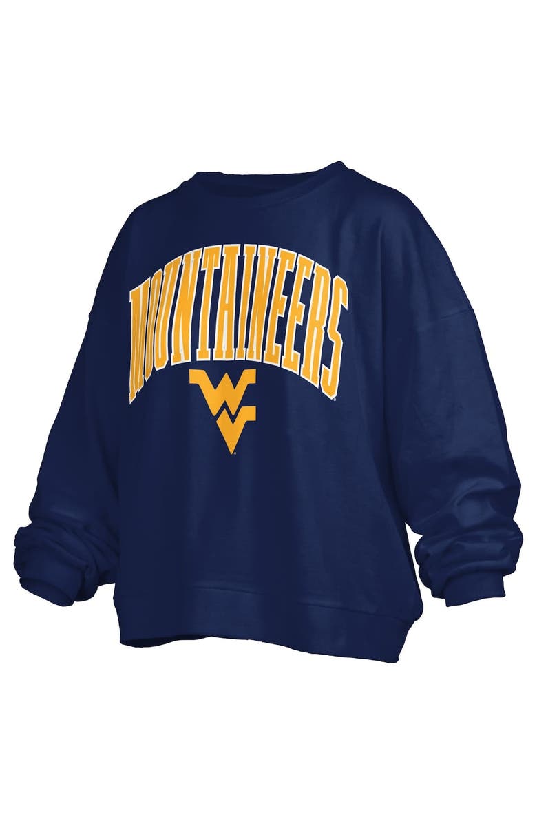 PRESSBOX Women's Pressbox Navy West Virginia Mountaineers Janise Arch Over Logo Waist Length Oversized Pullover Sweatshirt, Alternate, color, Navy
