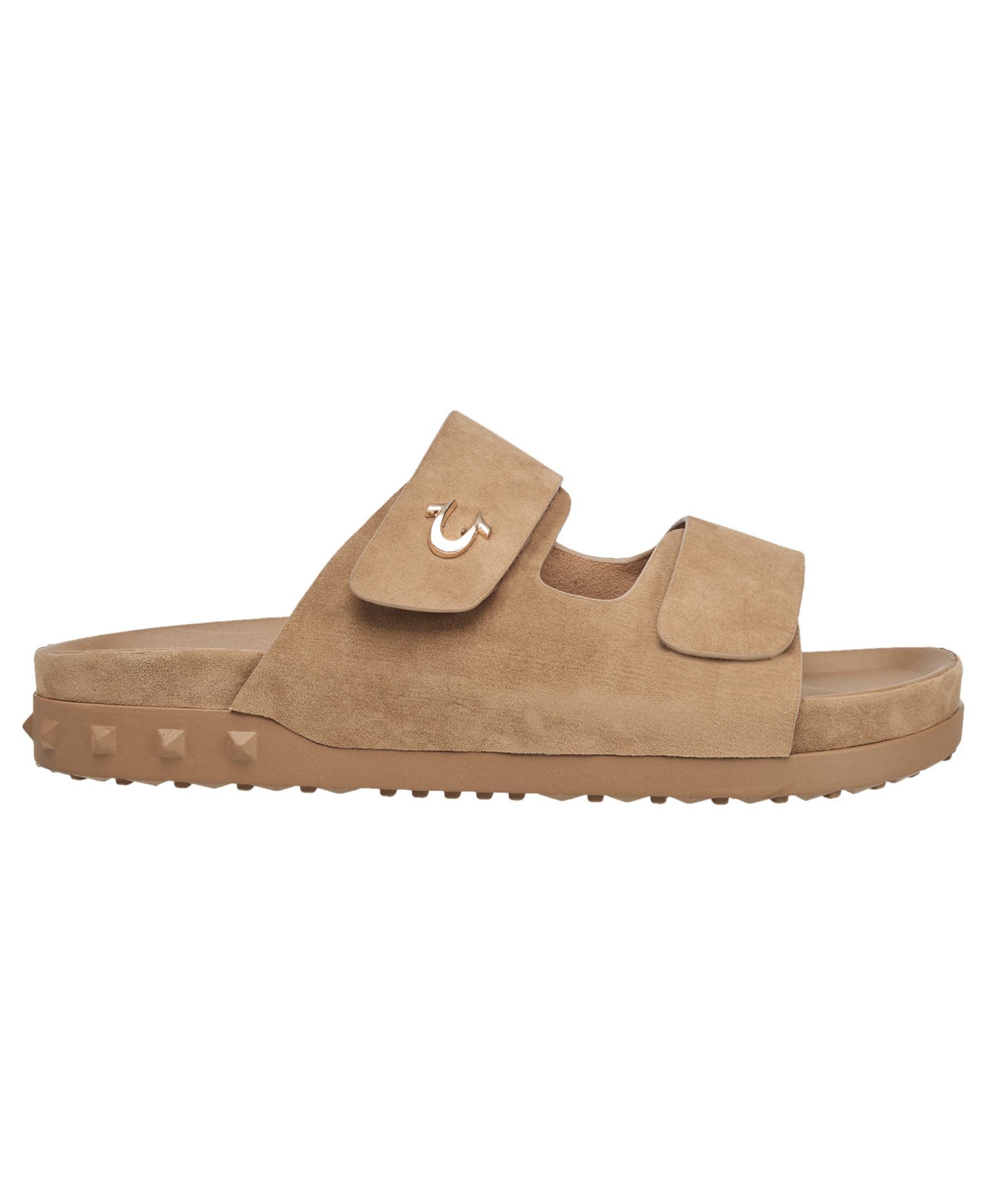 Sean Double Strap Metal Logo Sandal, Alternate, color, TAUPE