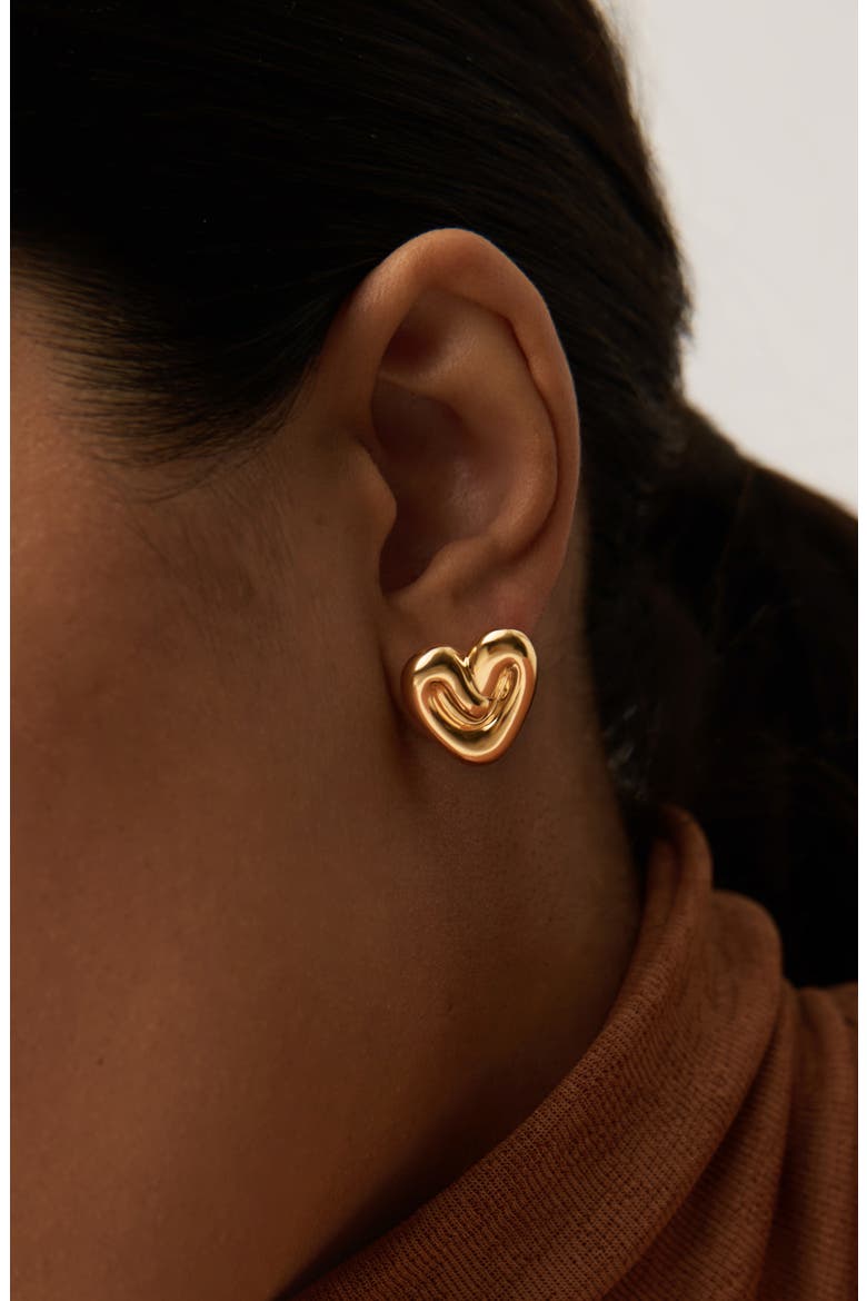 Puffy Heart Stud Earrings, Alternate, color, GOLD