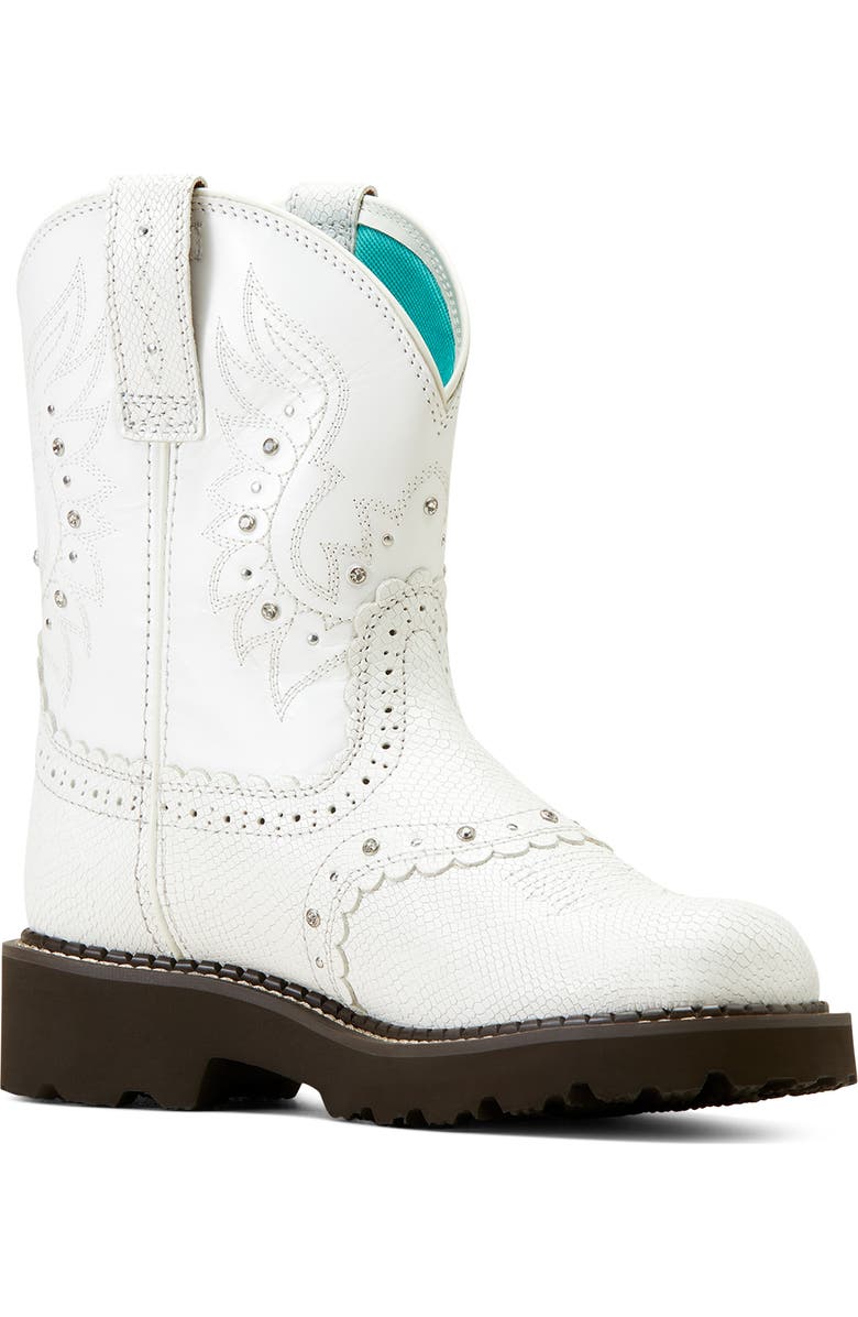 Ariat Gem Baby Western Bootie, Main, color, White Snake Emboss