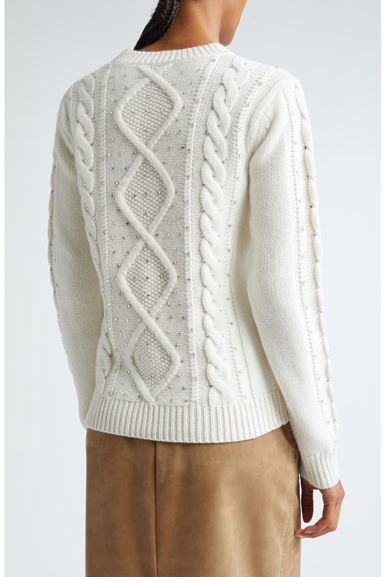 Onde Embellished Cable Stitch Wool & Cashmere Sweater, Alternate, color, WHITE