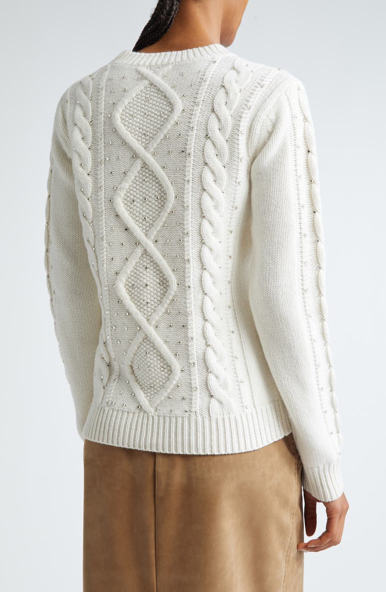 Max Mara Onde Embellished Cable Stitch Wool & Cashmere Sweater, Alternate, color, White