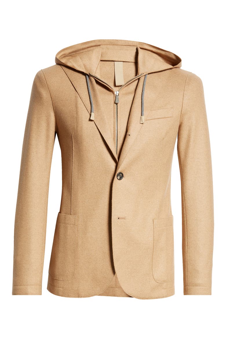 Wool Blend Flannel Sport Coat with Removable Hooded Bib, Alternate, color, CAMEL