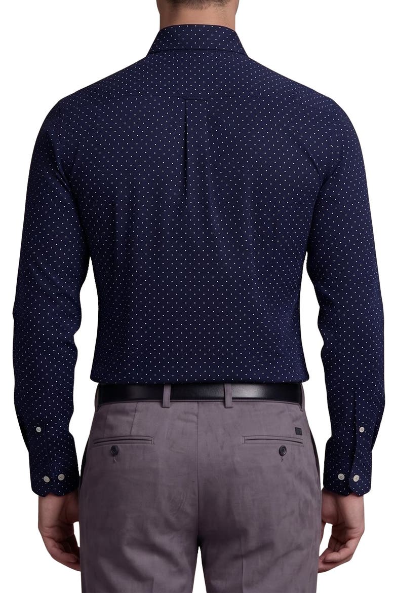 Polka Dot Cotton Blend Dress Shirt, Alternate, color, NAVY BLUE