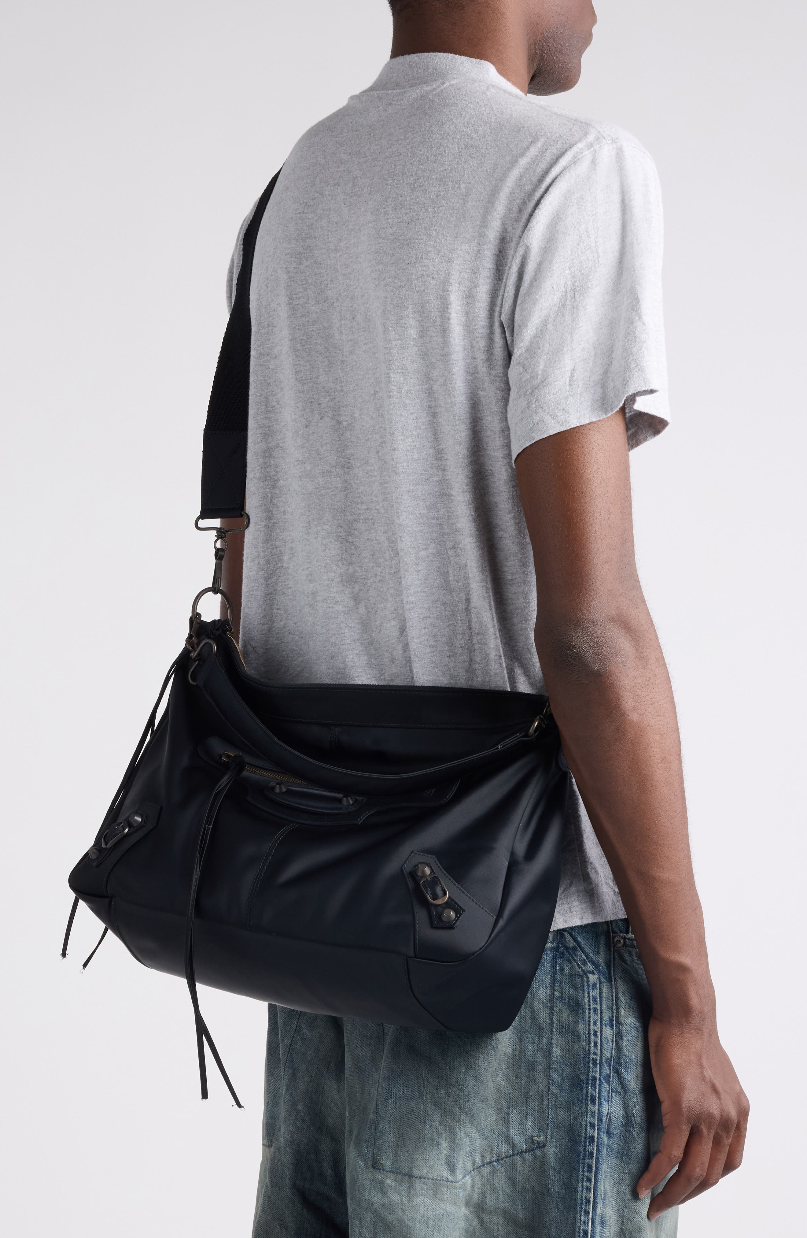 Balenciaga Le City Moto Nylon Messenger Bag, Alternate, color, 1000 Black