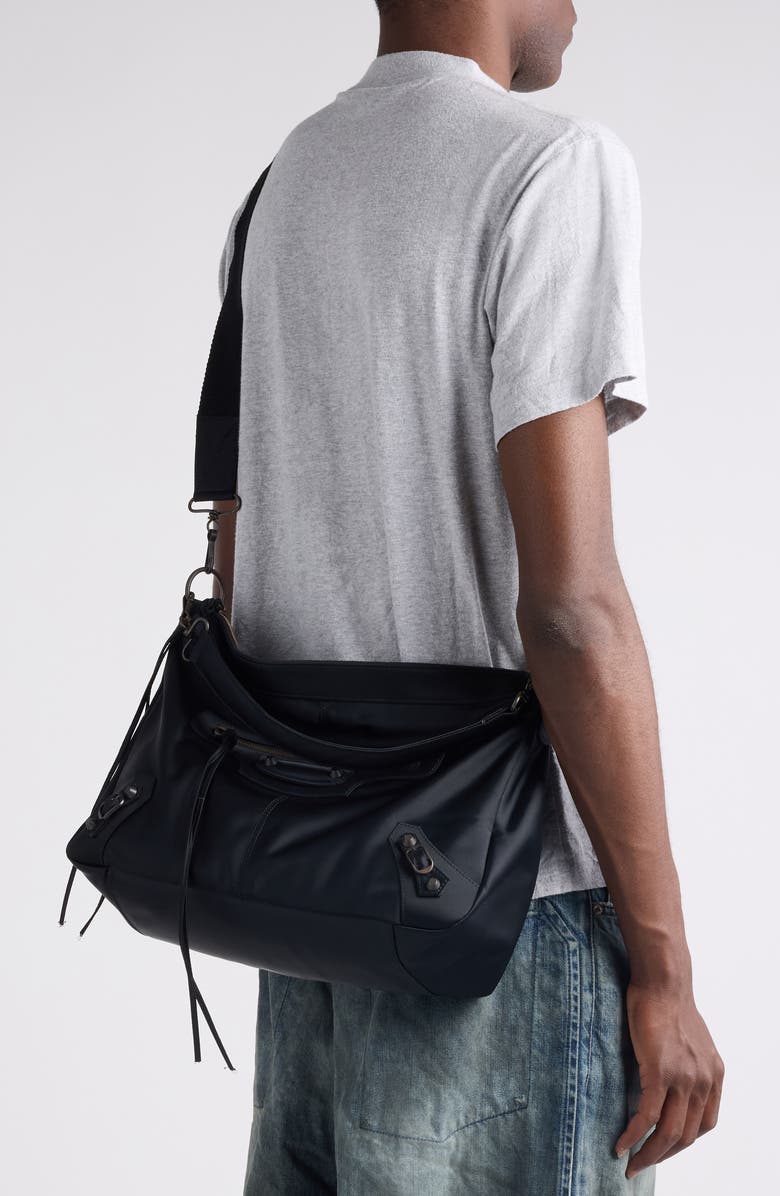 Balenciaga Le City Moto Nylon Messenger Bag, Alternate, color, 1000 Black