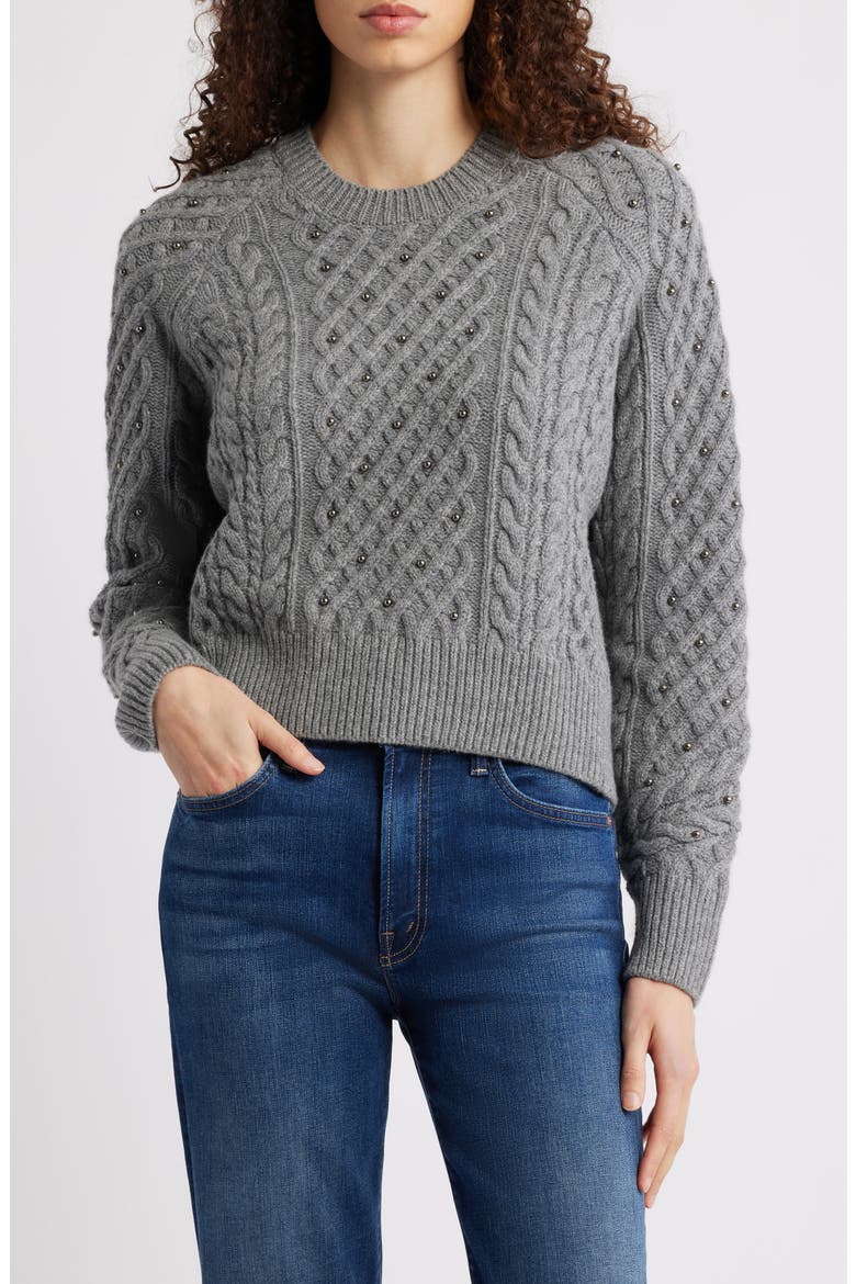 Liz Beaded Crewneck Wool Sweater, Main, color, GREY