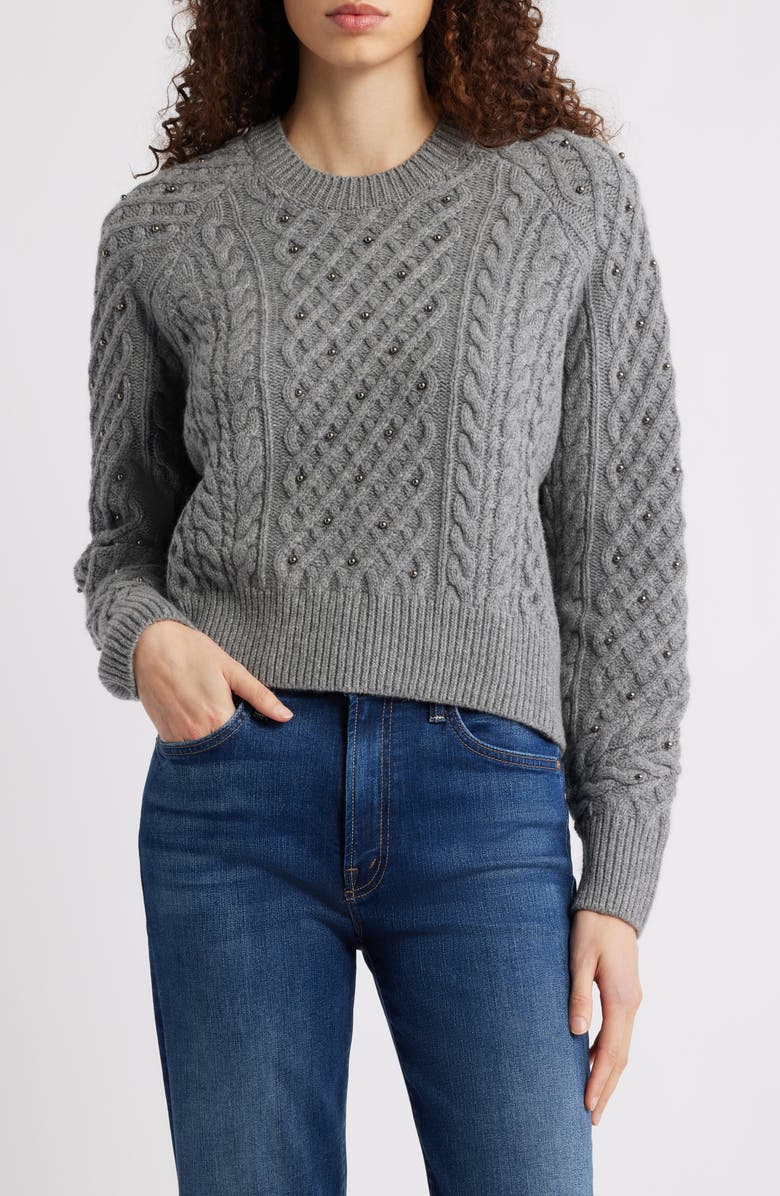 rag & bone Liz Beaded Crewneck Wool Sweater, Main, color, Grey